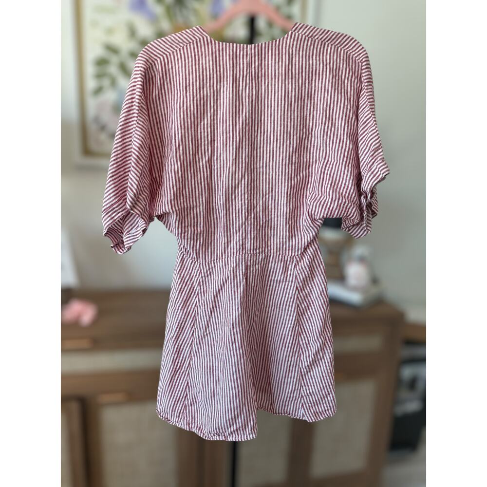 Reformation 100% Linen Striped Cecilia Kimono Mini Dress Red White Womens Size 4 - Picture 4 of 15